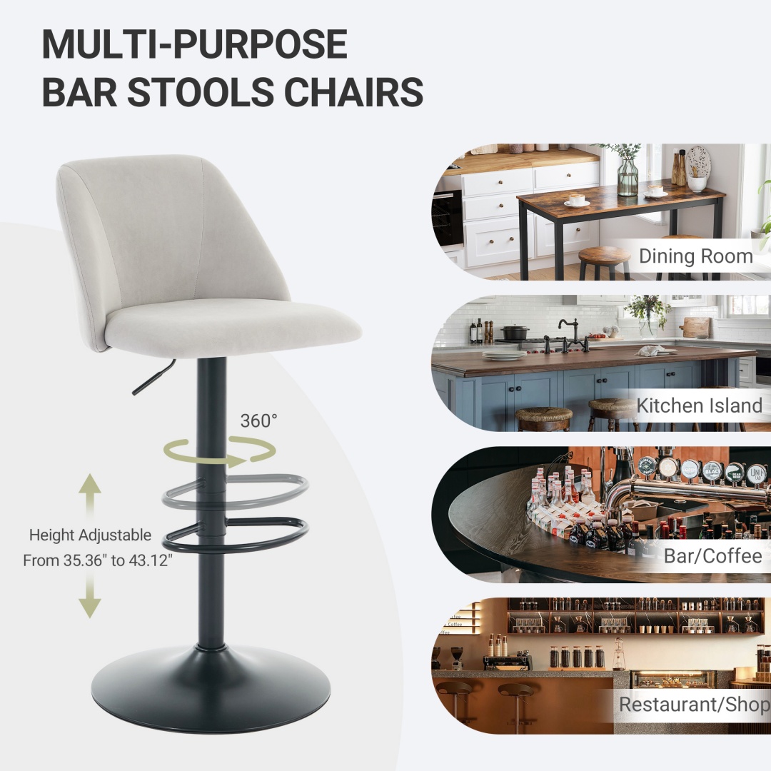 Swivel Bar Stools Upholstered Adjustable Barstools Counter Heigh For Bar, Dining Room, Set Of 1, Beige image 19