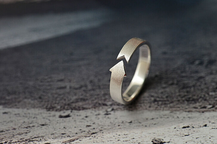 Sterling Silver  Ring Arrow Brushed Couple Ring — foto 2