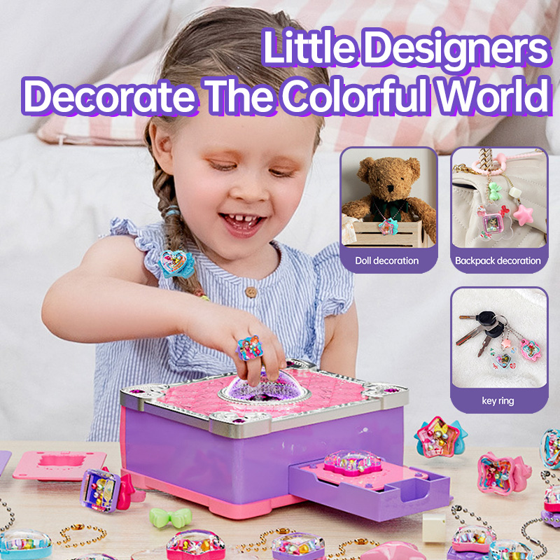 Girls Jewelry Making Kit DIY Arts And Crafts Gifts Necklace Pendant and Bracelet Crafting Set Versatile Magic Sticker Machine Magic Book Children's DIY Making Christmas Gift Jewelry Gift Set For Kids G