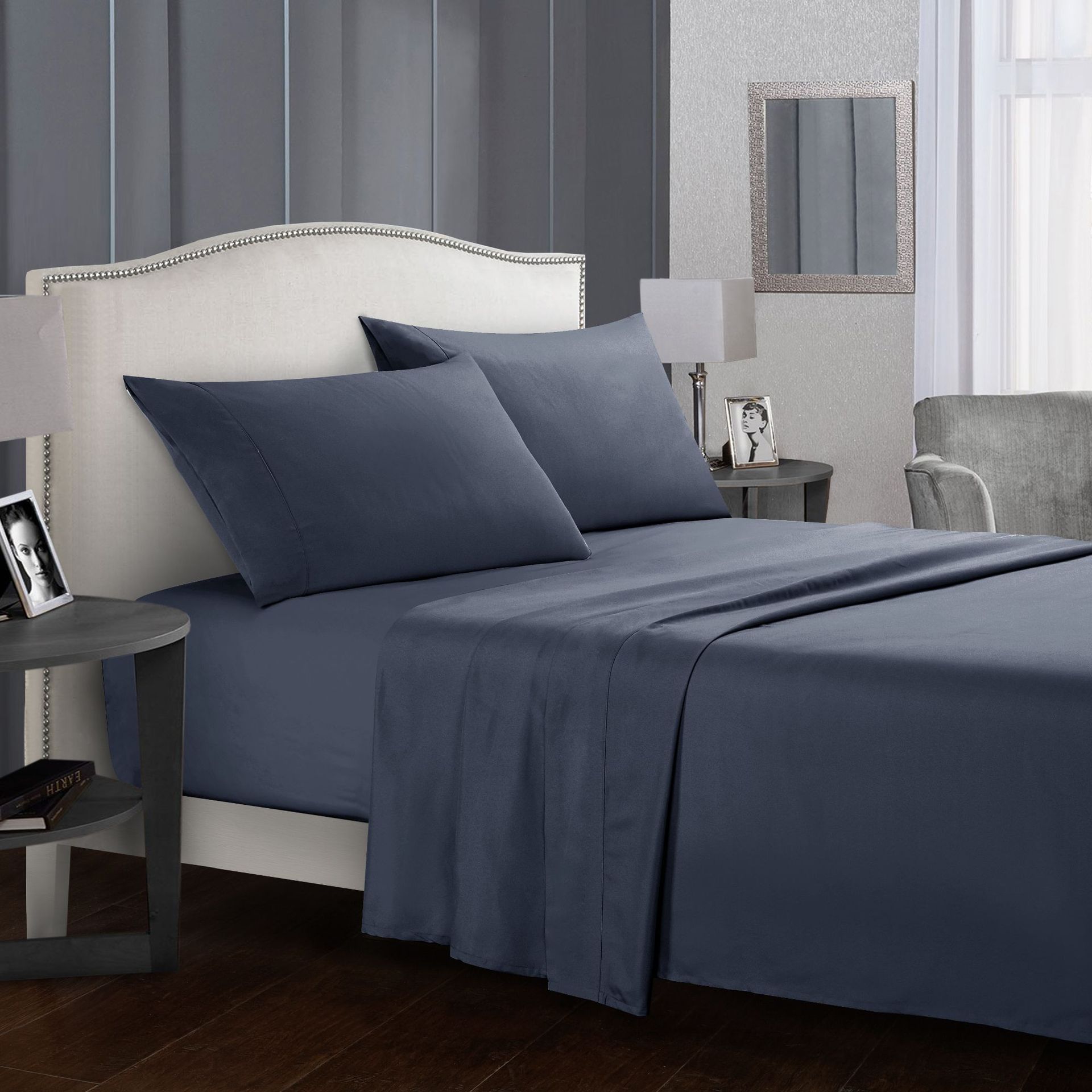 California King 4-Piece Sheet Set — Grey blue
