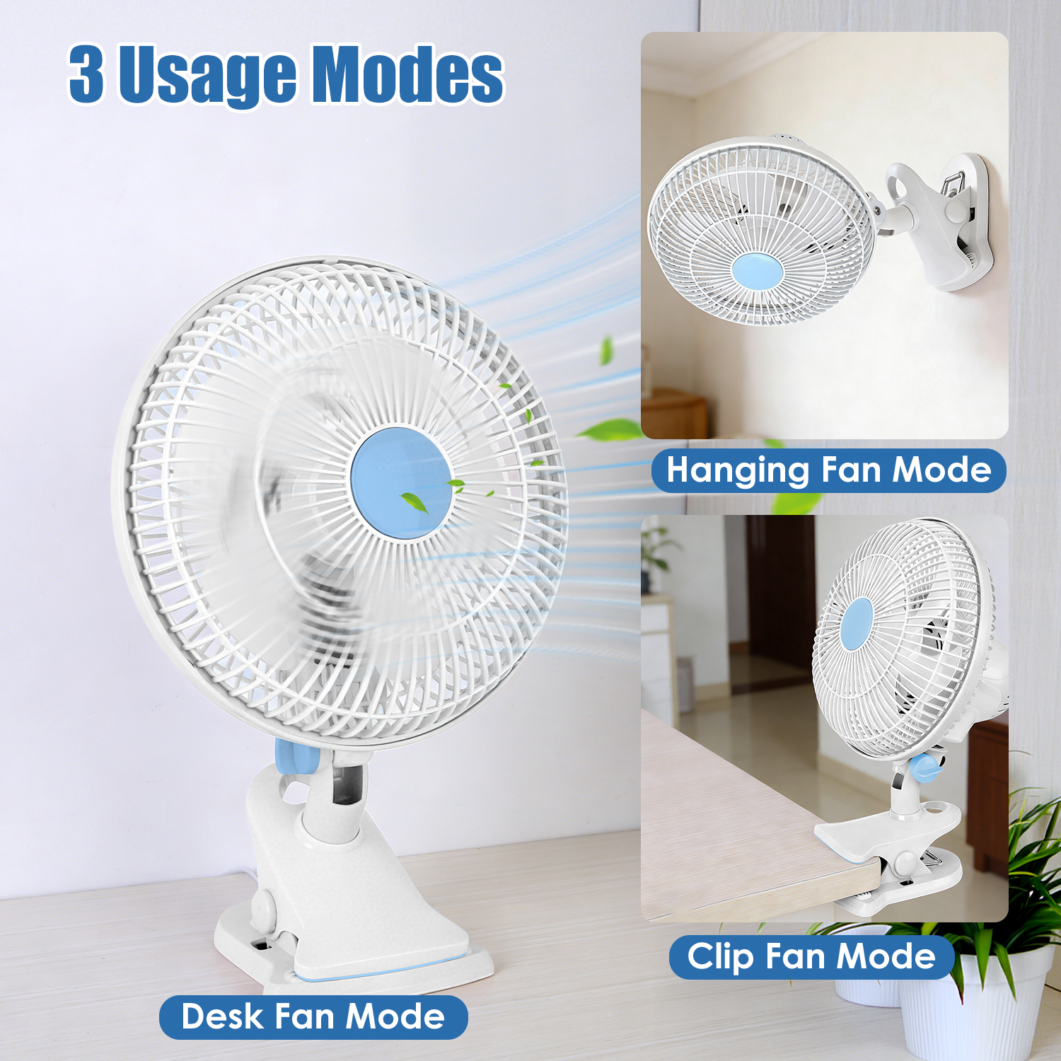 8.66In Oscillating Clip On Fan 2 Speeds Quiet Clamp Fan With 90 Degree Oscillating & Tilting Angle Desktop Wall Mount For Home Office Dorms Strollers