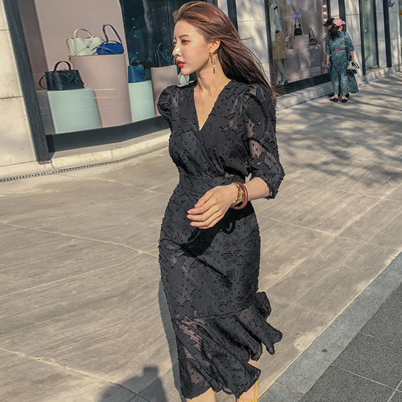 Chiffon V-Neck Fishtail Dress, picture 4 of 6