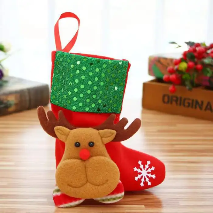 Mini Christmas Stocking Ornaments, Santa, Snowman and Reindeer Designs, Sold in Packs of 4 - detail photo 1