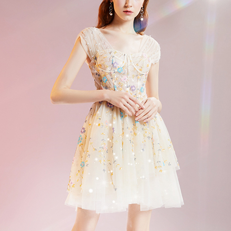 Floral Embroidered Interwoven Pearl Dress — image 1