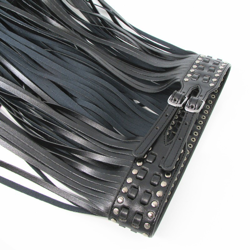 Ladies Fashion Black Long Tassel Pin Buckle Belt