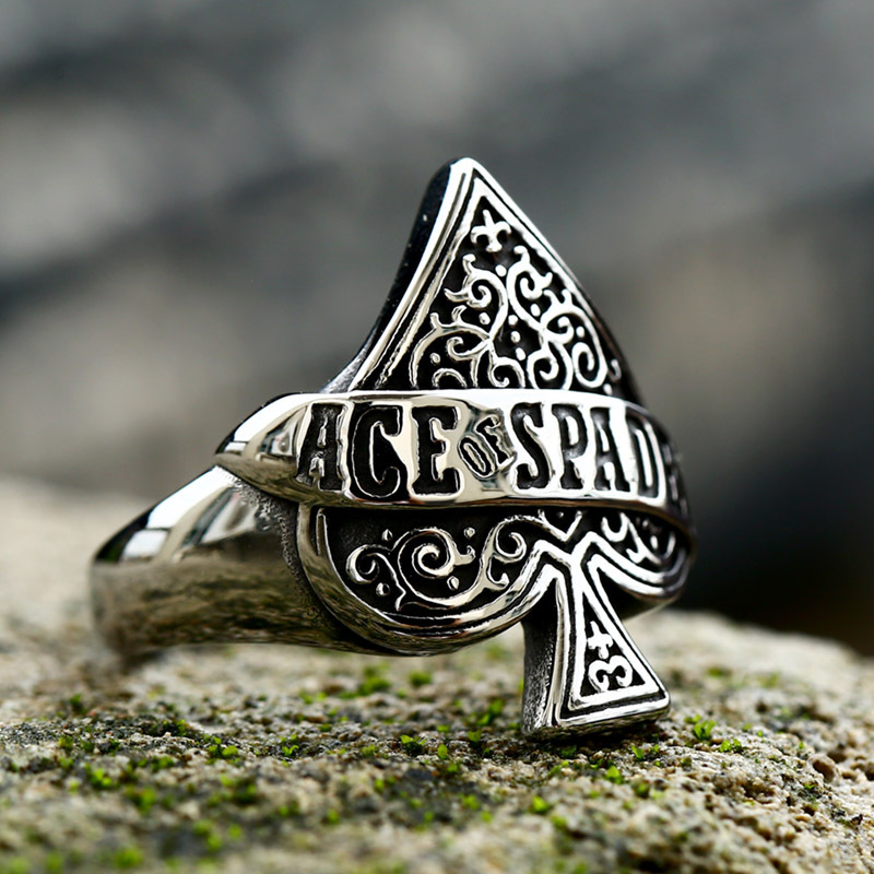 Stainless Steel Poker Black Heart Men's Ring Vintage