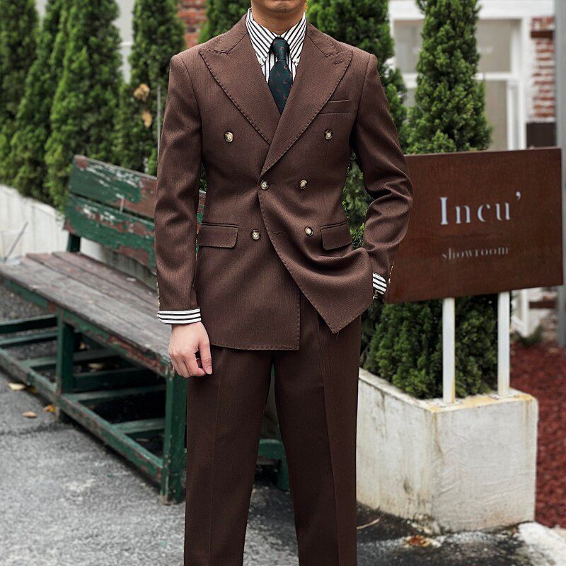 Retro Ribbed Double-breasted Suit