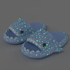 Shark Slippers With Starry Night Light Design Bathroom Slippers Couple House Shoes For Women - Blue - View 1
