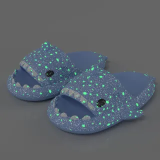 Shark Slippers With Starry Night Light Design Bathroom Slippers Couple House Shoes For Women - Blue