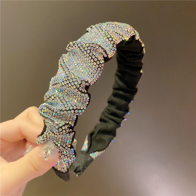 Retro French Full Rhinestone Crystal Headband Wash Face Pressure Hairband White - Shop at LoveMi