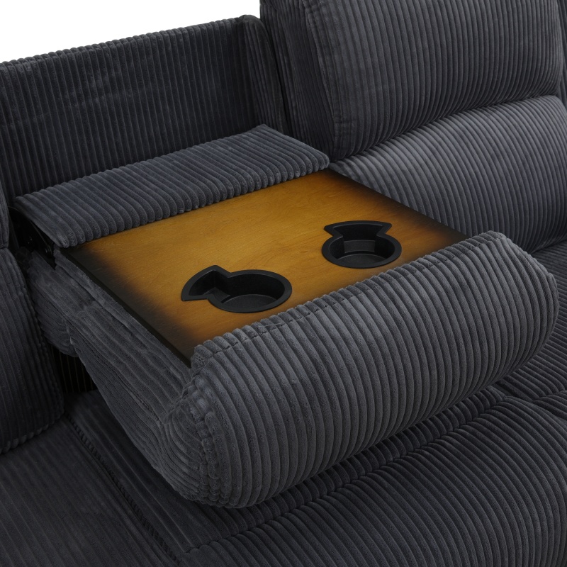 Pickup Only--Dark Grey Corduroy 3-Piece Living Room Recliner Sofa