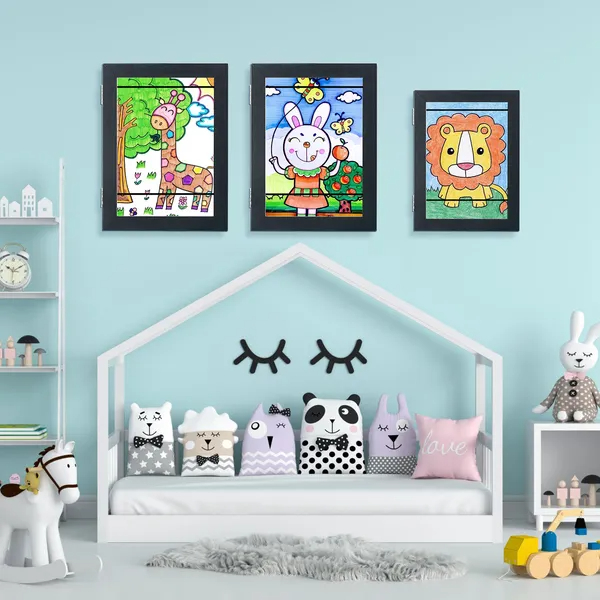 Kids Art Frame Front Opening Wooden Frame Artwork Display Storage Frame Picture  view 4