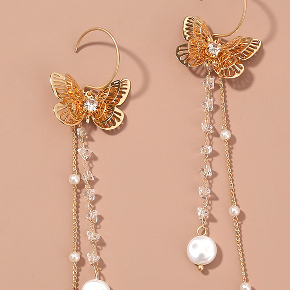 Fashion C-shaped Imitation Pearl Earrings Personalized Butterfly
