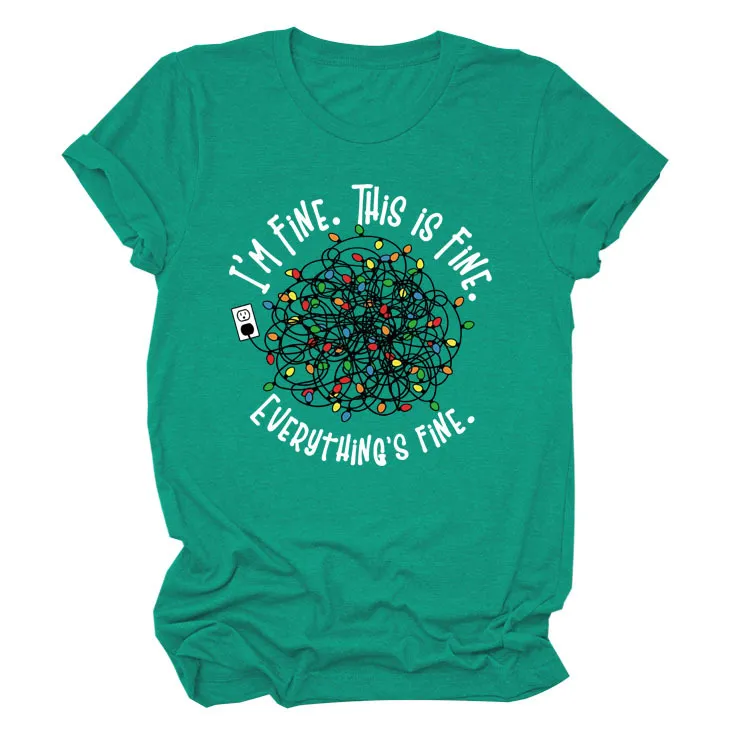 Pattern Printing Short-sleeved T-shirt - Dark Green White Color