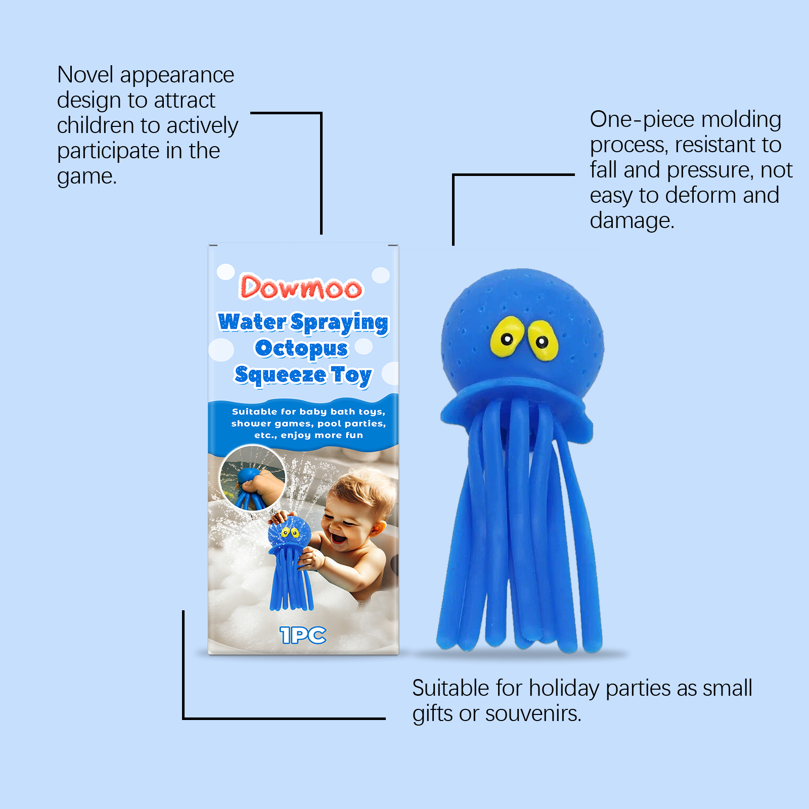 Water Spraying Octopus Squeeze Bath Toy, Kids Squirt Water Toy For Bathtub Pool Beach Outdoor Water Play 7