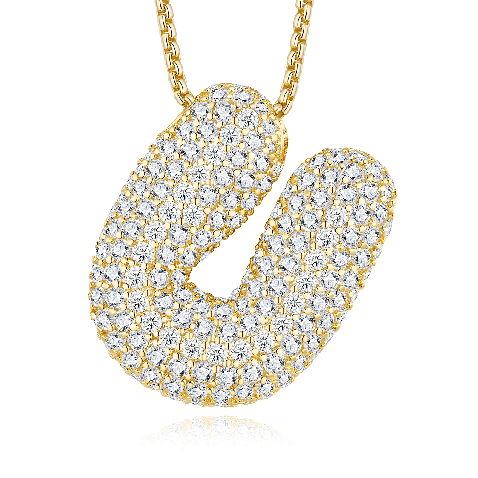 14.12g S925 Gold Plated Bubble Letter Initial Necklace For Women D Color VVS1 Moissanite Pendant With GRA, Heavy Solid Jewelry Gift Box Set A-Z