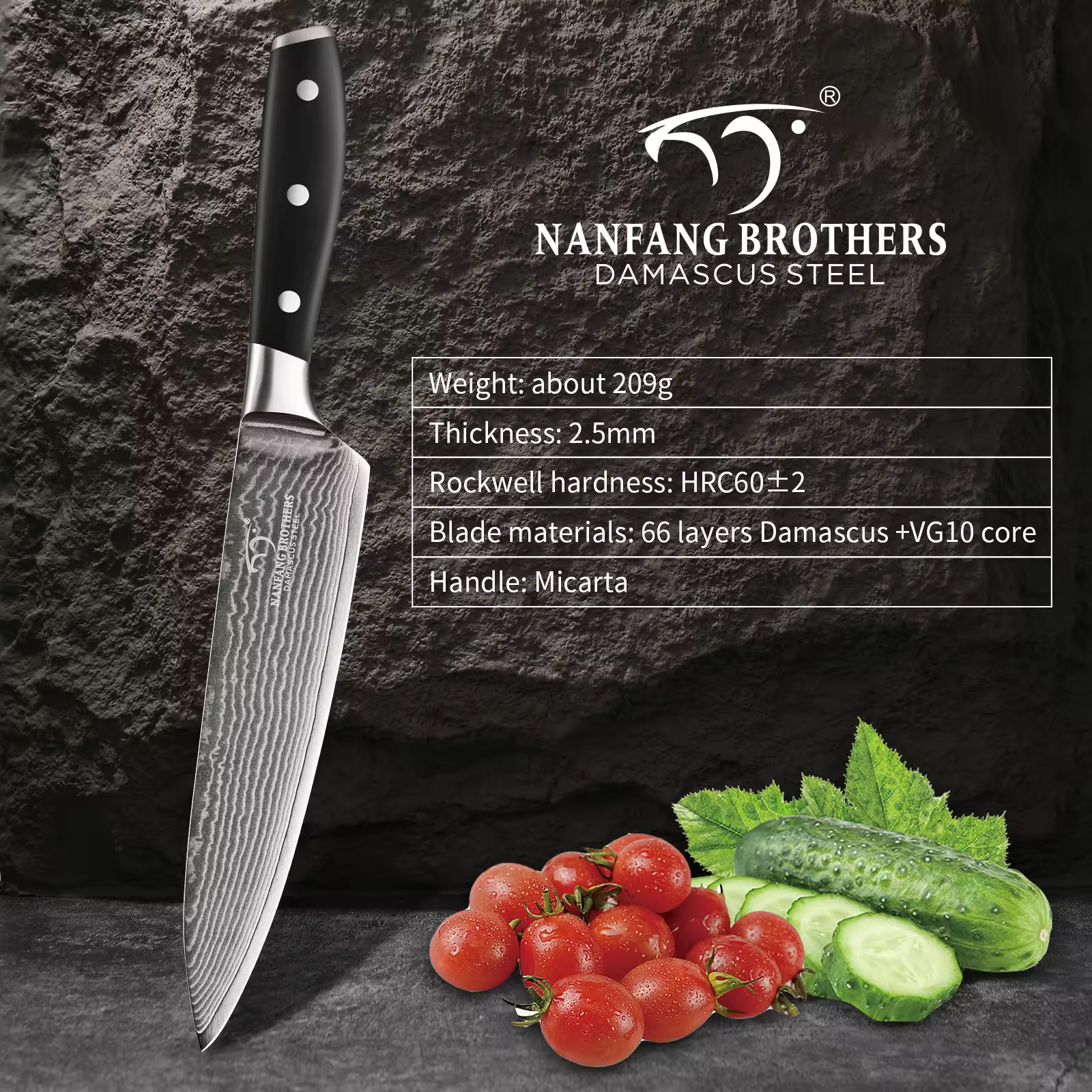 In Stock 8-inch Premium Damascus Steel 67-layer Kitchen Chef Sashimi Knife With ABS Handle, Three Rivets, Gift Box 4
