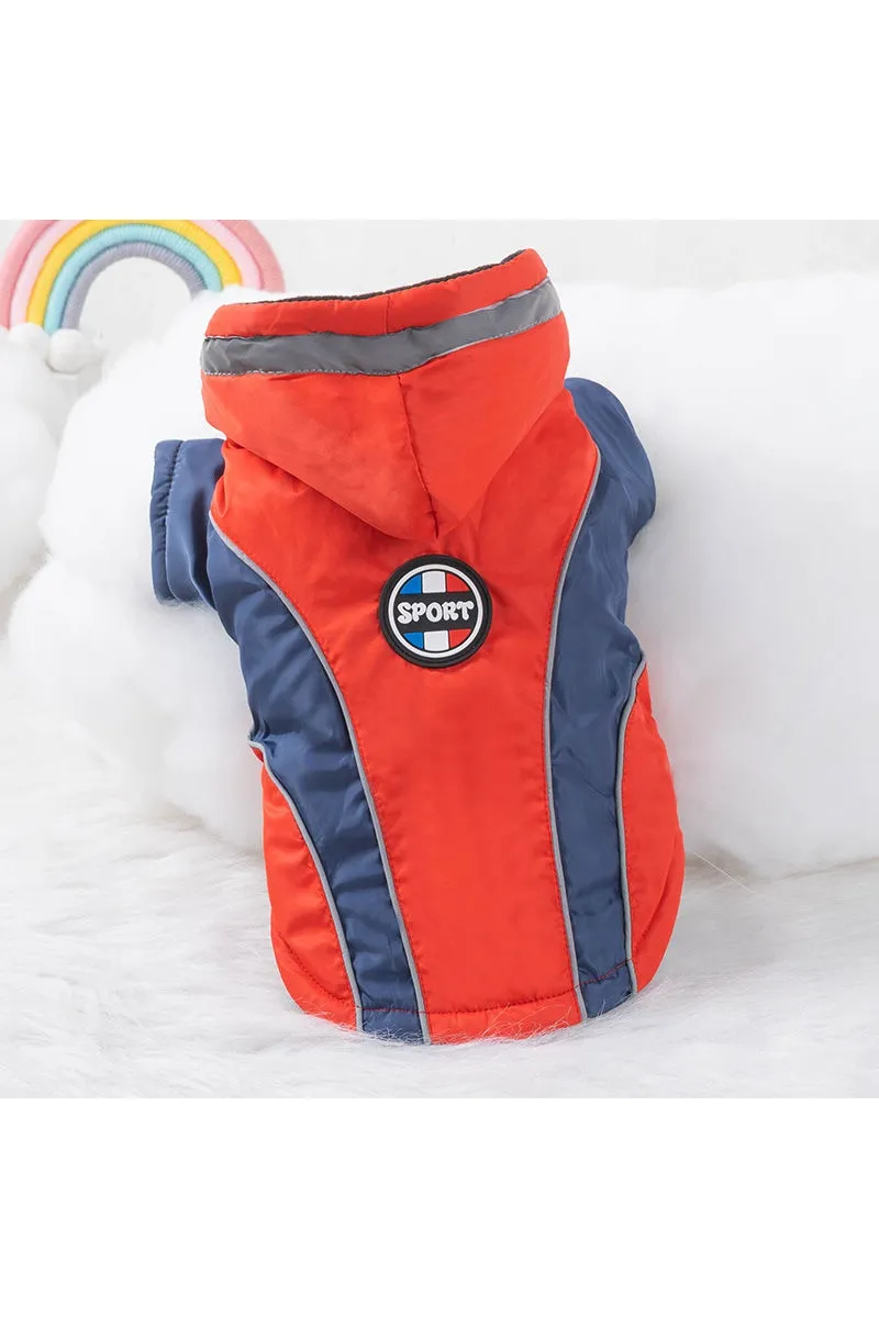 Dog Clothes Autumn And Winter Plus Velvet Warm Down Jacket - Red And Blue