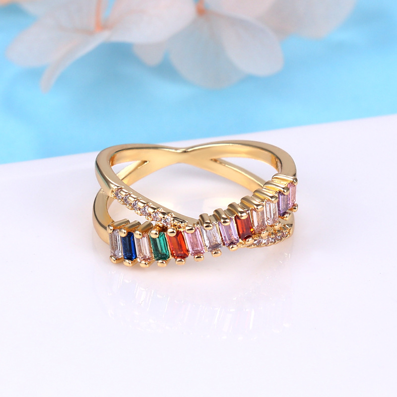 Title 2, Fashion Copper Micro Inlay Color Zircon Ring fo...