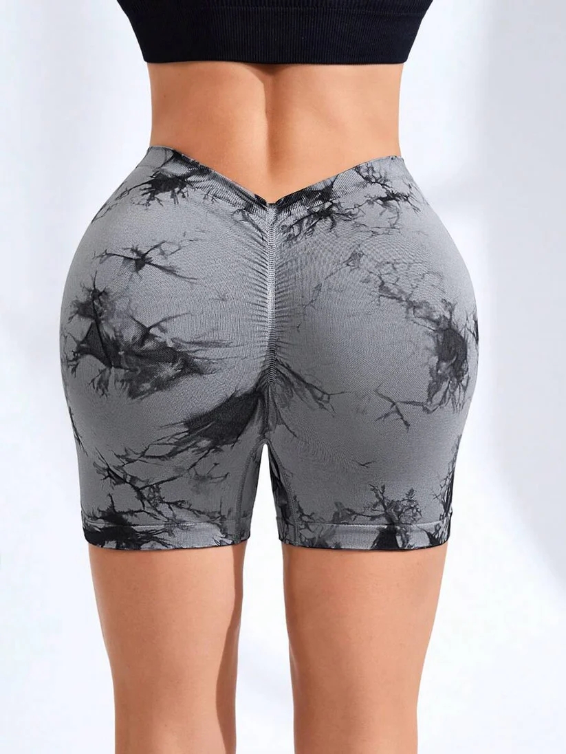 Tie-Dye High Waist Wide Waistband Active Shorts