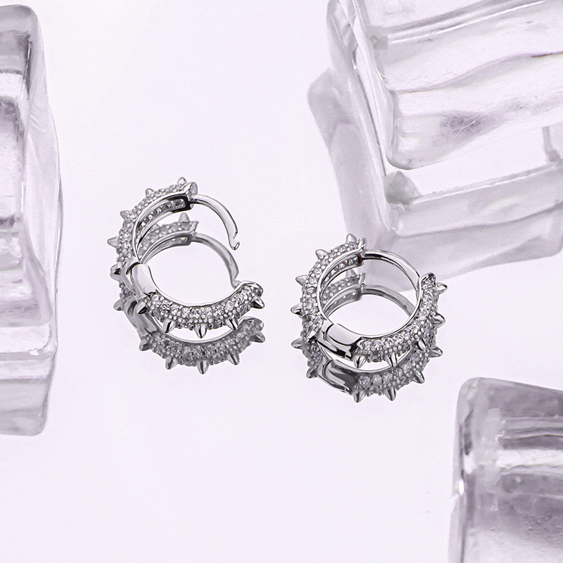 Pure White Fungus Buckle Cold Wind Punk Rivet Zircon Earrings