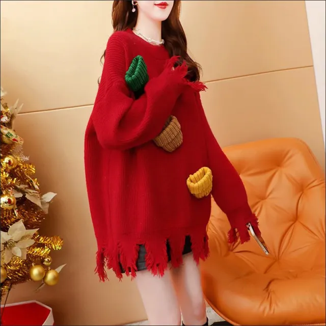 Christmas Sweater New Fashionable Loose Size Women's Red - Shop at LoveMi