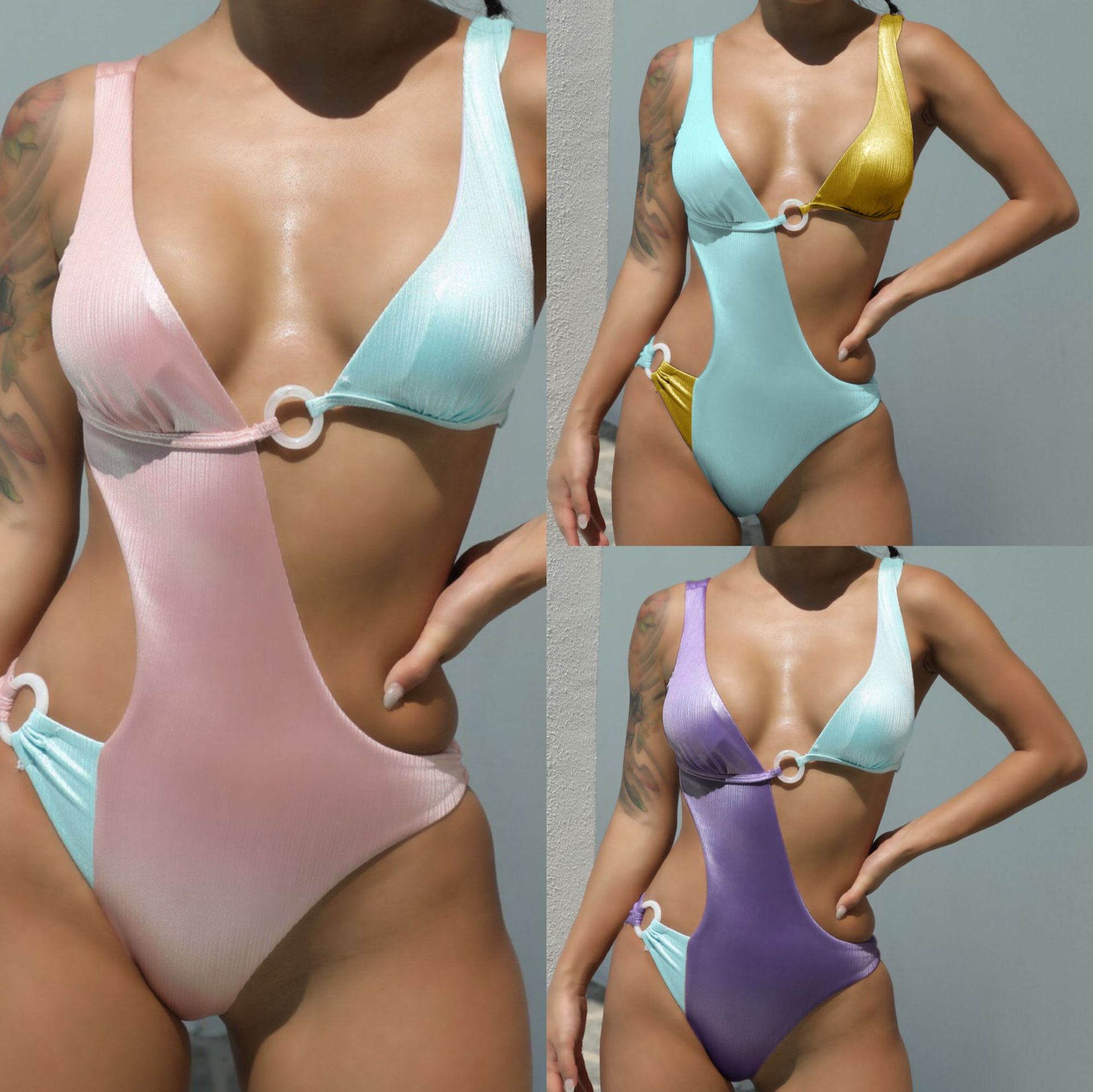 Color Matching One-piece Swimsuit For Women - Image 5