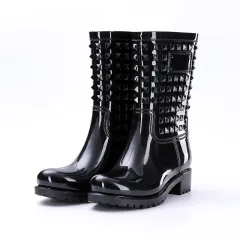 High Tube Rivet Rain Boots Adult Non-slip - Black - View 1