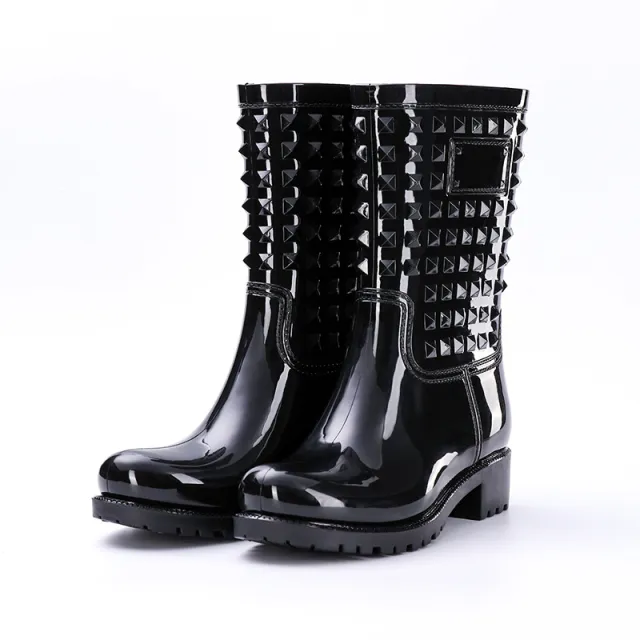 High Tube Rivet Rain Boots Adult Non slip Black - Shop at LoveMi
