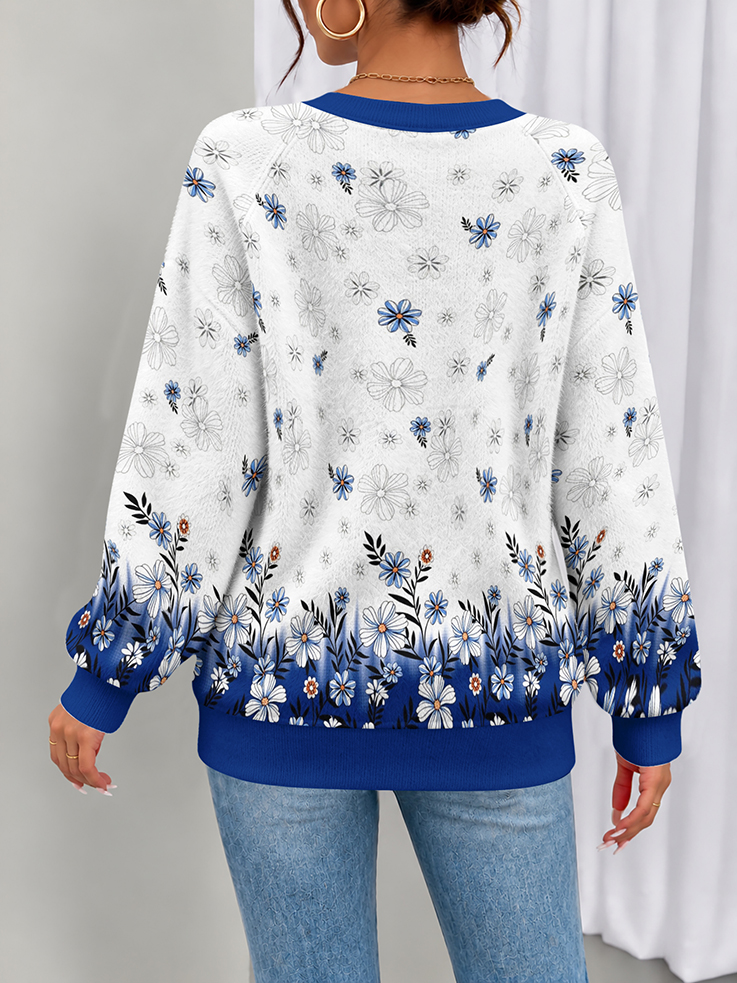 Ladies vintage fair isle 3d printed round neck sweater long