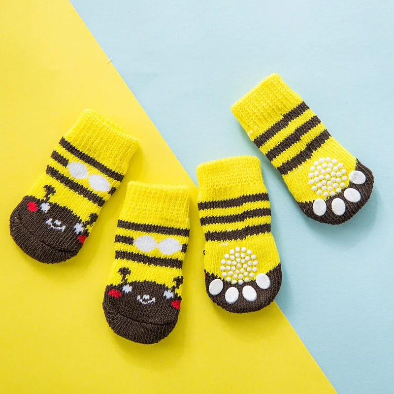 Pet Knit Skid Warm Love Cotton Socks - Yellow Kumamoto