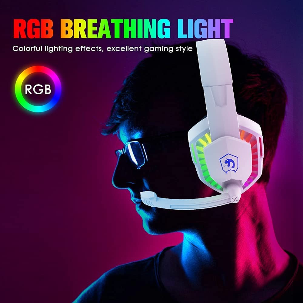 Wired Gaming Headset With Rainbow RGB Backlight Retractable Stereo Sound For PS4 White 5