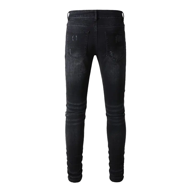 Men's Fashion Simple Print Patch Tattered Stretch Jeans