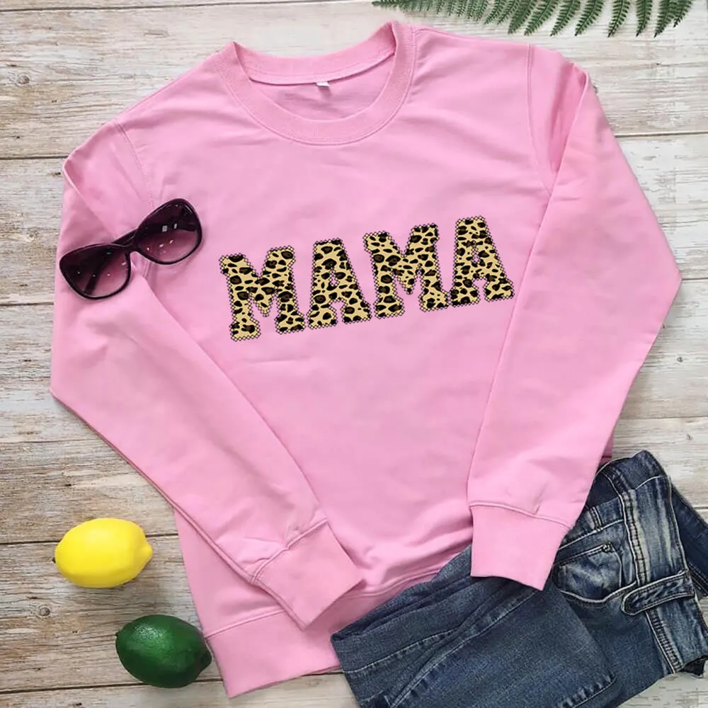 Leopard Print Mother's Day Sweatshirt Casual - Pink