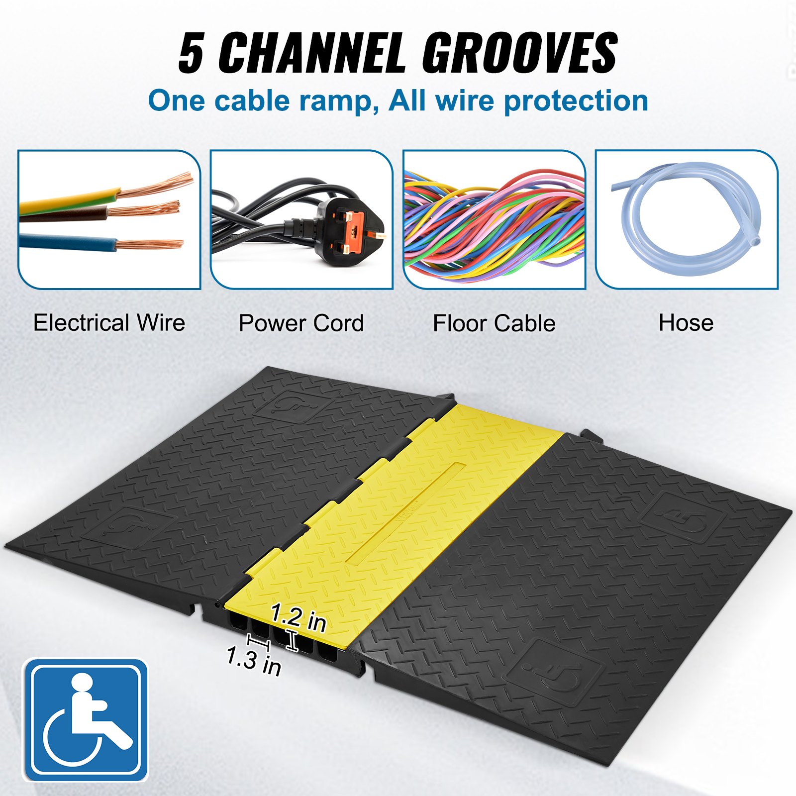 VEVOR 5Channel Cable Protector Ramp 22000lbs Load ADA Compliant Wire Cable Cover image 2