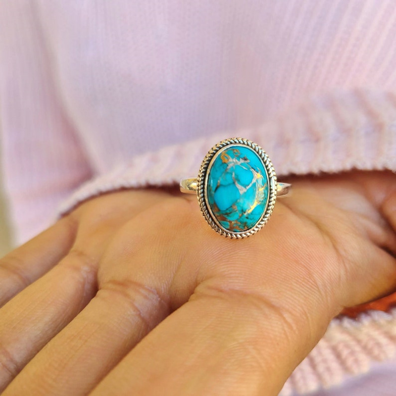 Title 1, Vintage Turquoise Ring voor dames Modieuze sier...