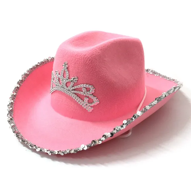 Feather Edge Letter Cowboy Hat Sequined Crown Cowboy Hat Pink - Shop at LoveMi