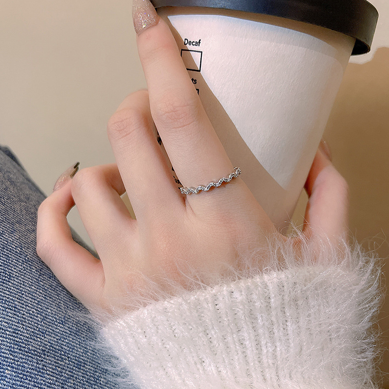 1PCS Ins Style Silver Zircon Ring For Women, Light Luxury Minimalist Design, Adjustable Open Band, Versatile Elegant Jewelry