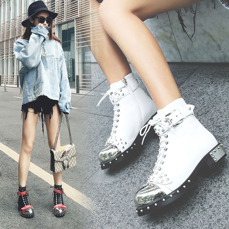  Autumn And Winter Low-heeled Short Boots Rivet Locomotive