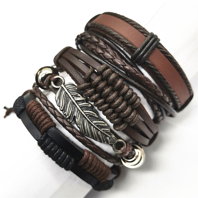 Title 1, Schwarzes Feder-Herrenarmband, 5-teiliges Set