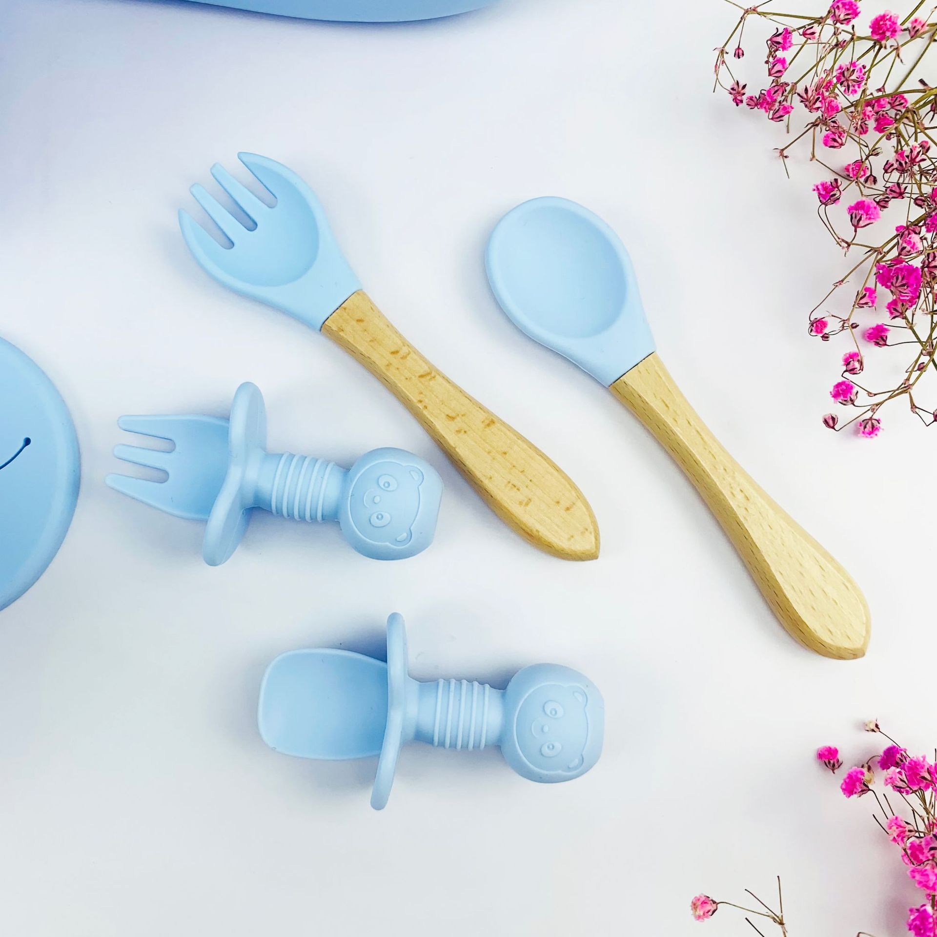 One Piece Complementary Food Feeding With Suction Cup And Silica Gel Bowl 9 Pieces