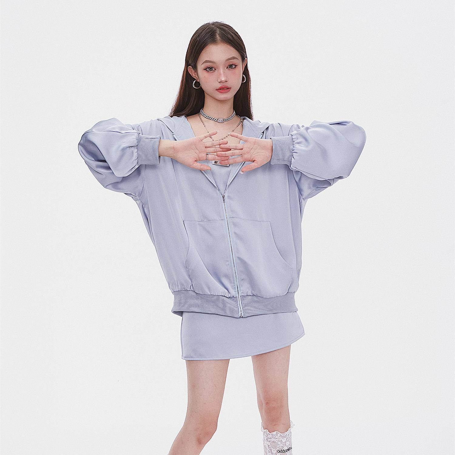 Chain Sling Dress Loose Hooded Jacket