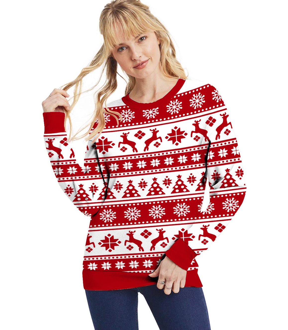 Christmas Day Long Sleeve Round Neck Sweater Pullover Couple
