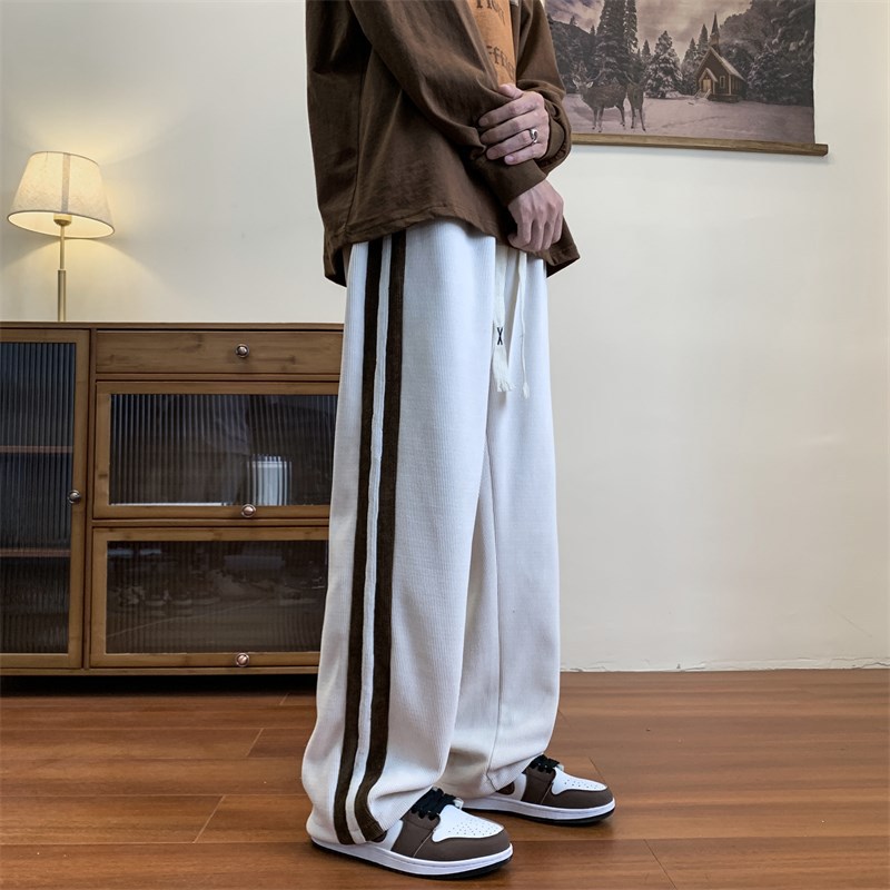 Loose Striped Corduroy Straight Wide Leg Sweat Pants