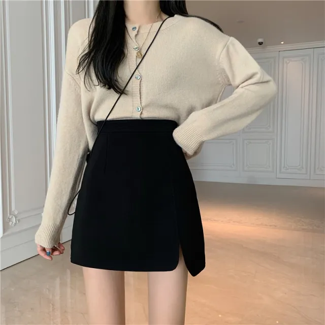 Slit High Waist A line Fashion Slim Short Skirt Black - Shop at LoveMi
