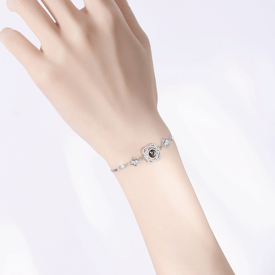 Title 3, Silver Double Heart Projection Bracelet Ladies ...