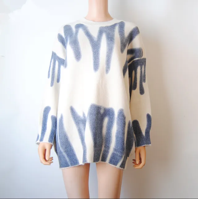 Retro Tie Dye Knitted Sweater Women Trendy Beige - Shop at LoveMi
