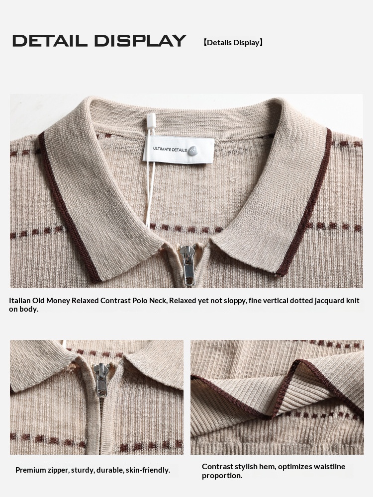 Old Money Style Men's Striped Ice Silk Knit Polo Shirt, Summer Lapel Breathable Polo Top, Casual Men's Apparel