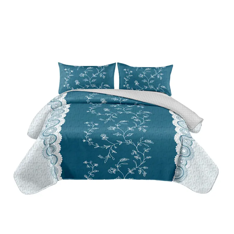 Teal Floral 3-Piece Quilt Set
