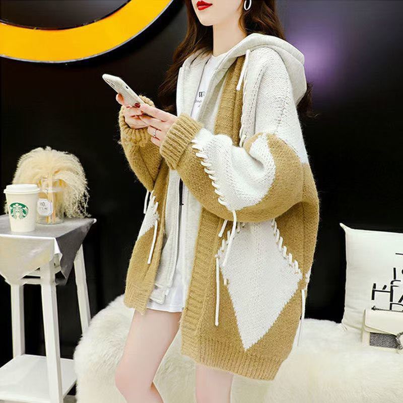Ladies Sweater Stitching Sweater Jacket Women Autumn And Winter Yellow - Shop at LoveMi